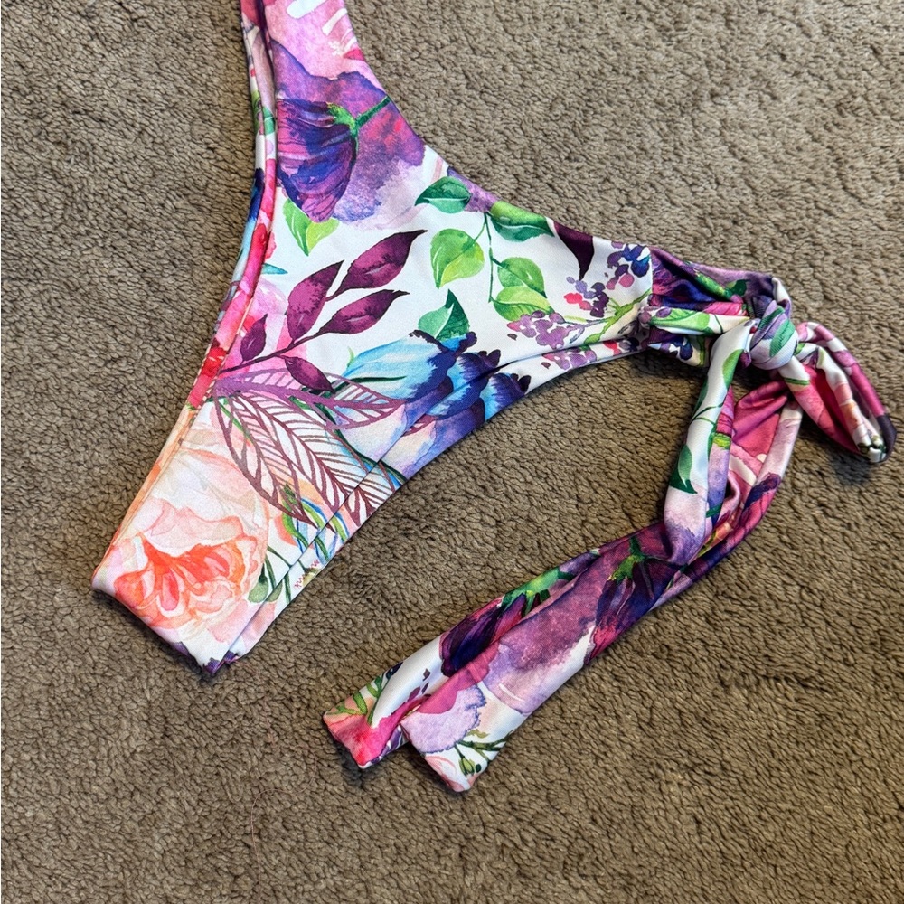 Purple and Pink Floral Bikini with Tie Detail
